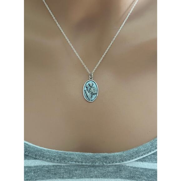 Sterling Silver Daisy Necklace -- April Birth Flower Necklace - Picture 3 of 5